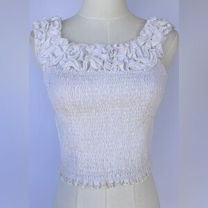 Mastro Moda Women’s White Smocked Eyelet Ruffle Top Made‎ in Italy